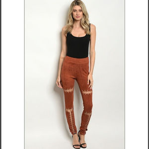 🐂Cowgirl suede slit lace stitched skinny pants